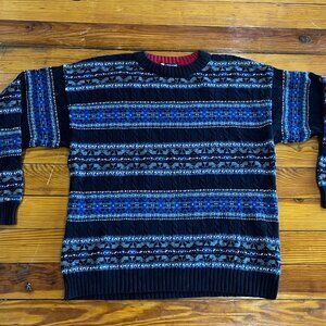 Chaps x Ralph Lauren Pull Over Cable Knit Sweater Navy/Gray Men's Medium Vtg EUC